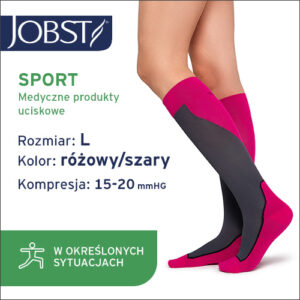 JOBST Podkolanówki SPORT, 15-20mmHg, zamknięte palce, kolor róż/szary rozm. L