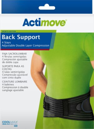 ACTIMOVE SE Orteza lędźwiowo-krzyżowa z 4 stalowymi unieruchomieniami i pasami dociągowymi rozm. L czarny