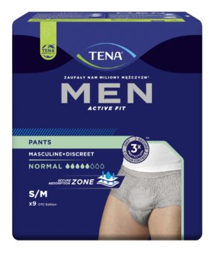 TENA PANTS MEN NORMAL GREY S/M (75-105 cm), bielizna chłonna, 9sztuk
