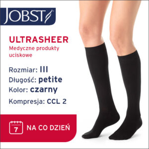 JOBST Podkolanówki Ultra Sheer Petite, zamknięte palce, CCL2, Kolor czarny rozm. III