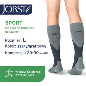 JOBST Podkolanówki SPORT AD, 20-30mmHg, zamknięte palce, Kolor szary/grafit rozm. L