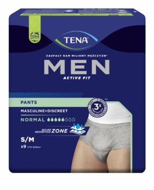 TENA PANTS MEN NORMAL GREY S/M (75-105 cm), bielizna chłonna, 9sztuk - NFZ